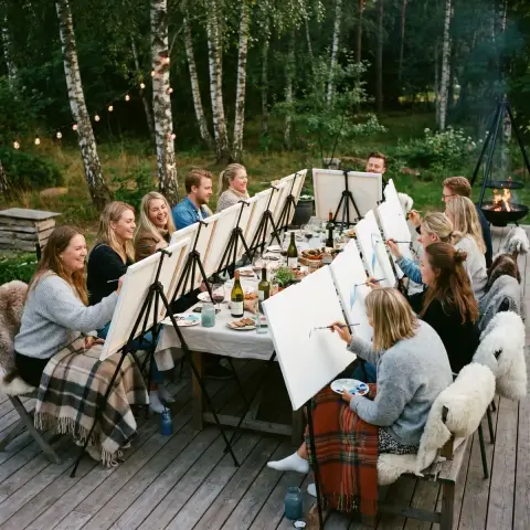 Familjeaktivitet: barn och vuxna målar tillsammans