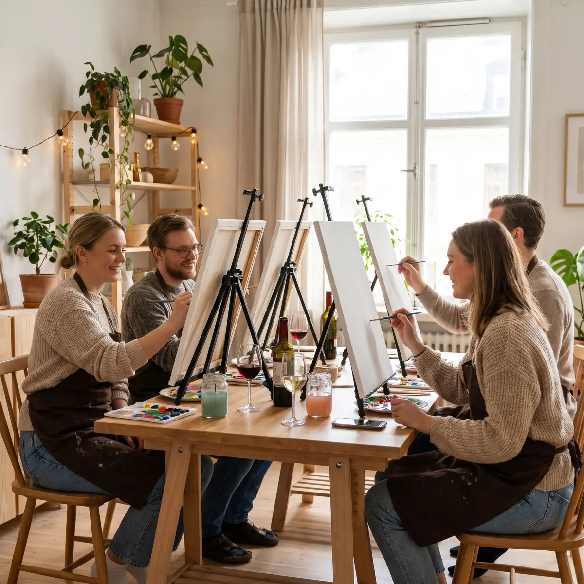 Fika Art målarworkshop – gäster målar tillsammans